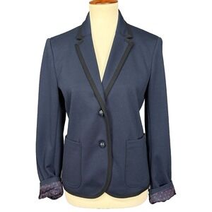 Gap Jacket Womens 8 Navy Blue The Academy Blazer‎ Flip Cuff Red Dot Preppy